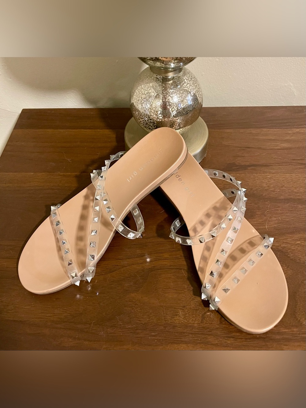 Madden Girl Candy Studded Clear Strappy Slide Sandals - Nude
